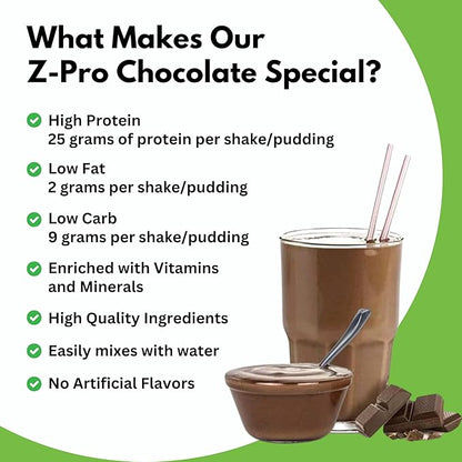 Z-Pro25 Protein Powder, 23.7 oz, 16 Servings – 25g Casein & Whey Blend – Low-Carb, High-Protein Meal Replacement Shake – Muscle Recovery & Weight Management - 21 Vitamins & Minerals – Chocolate