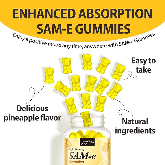 Jovianoy SAM-e Gummies with L-Tyrosine, Vitamin B Complex & NAC, CoQ10, High-Potency SAM-e Supplement - Pineapple Flavor, for Mood, Joint, Cognitive & Liver Detox, Vegan Friendly, 180 Gummies