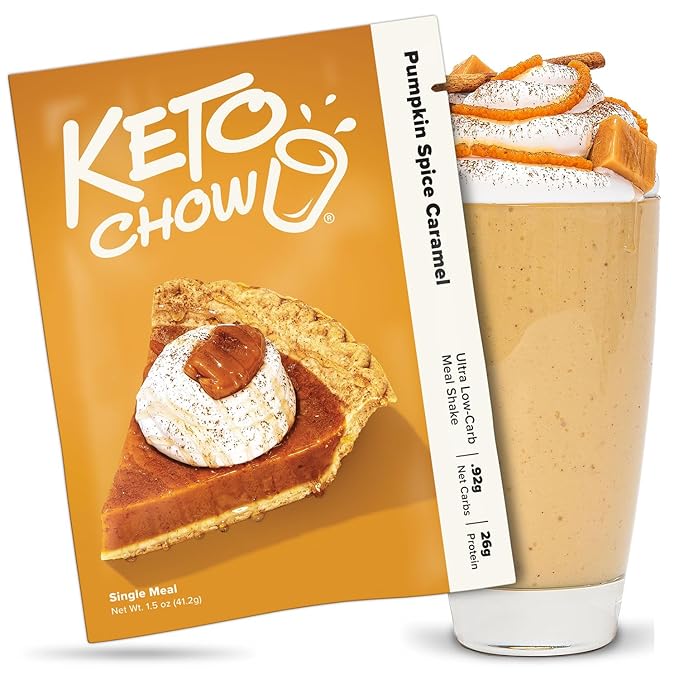 Keto Chow Pumpkin Spice Caramel | Keto Meal Replacement Shake | Nutritionally Complete | Low Carb | Delicious Easy Meal Substitute | You Choose The Fat | Single Meal Sample