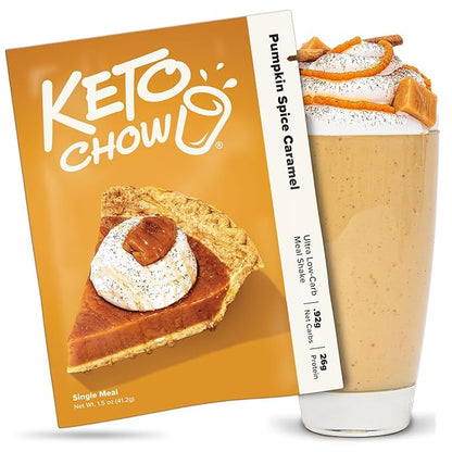 Keto Chow Pumpkin Spice Caramel | Keto Meal Replacement Shake | Nutritionally Complete | Low Carb | Delicious Easy Meal Substitute | You Choose The Fat | Single Meal Sample