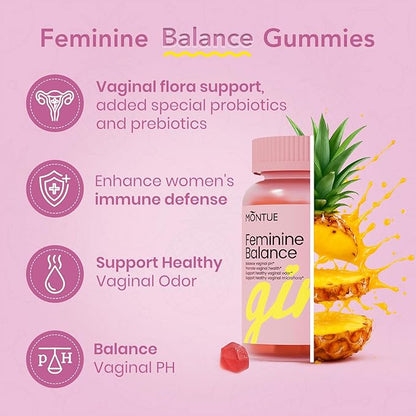 Premium Diamond Feminine Balance Gummies-pH Balance with Prebiotics & Lactobacillus Probiotic Blend&Hawaiian Pineapple Immune Support,Vegan& Non-GMO（30 Gummies）
