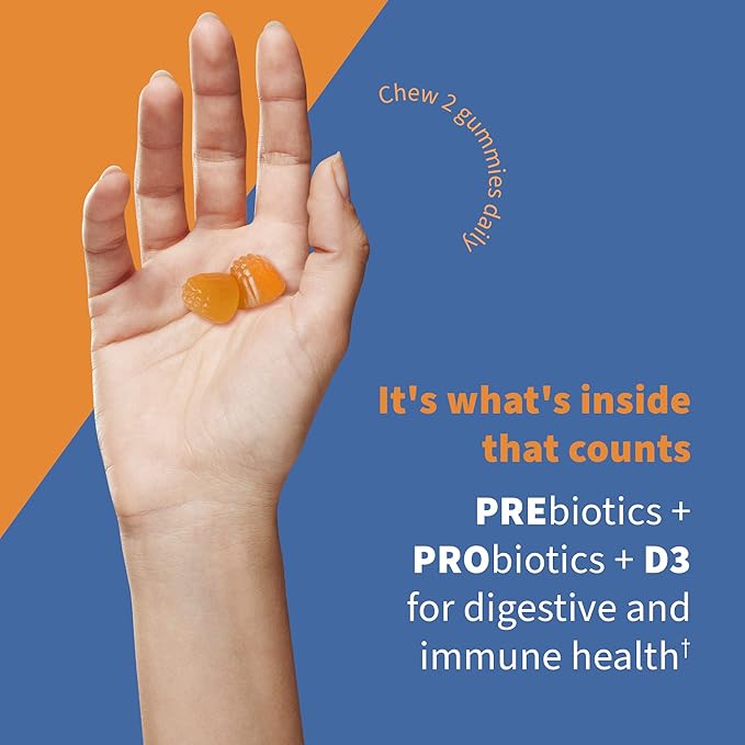 Garden of Life Dr Formulated 10 Billion CFU Prebiotic Fiber&Probiotic Gummies-Vitamin D3 for Digestive and Immune Health – Gluten Free,Non GMO,No Added Sugar,Orange Dream Flavor,60 Gummies(Pack of 2)