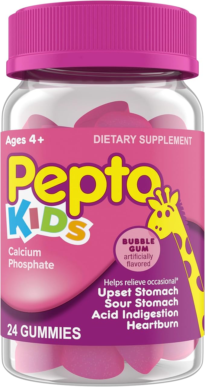 Pepto Kids Gummies, Helps Relieve Occasional Upset Stomach, Acid Indigestion, Sour Stomach and Heartburn, 24 Gummies,(Pack of 2)