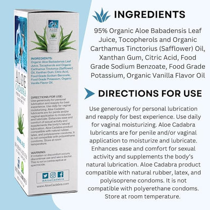 Aloe Cadabra Natural Water Based Personal Lubricant and Vaginal Moisturizer, Organic Aloe Lube, Non-Staining, pH Balanced (Unscented 2.5 Oz, 3 Pack)