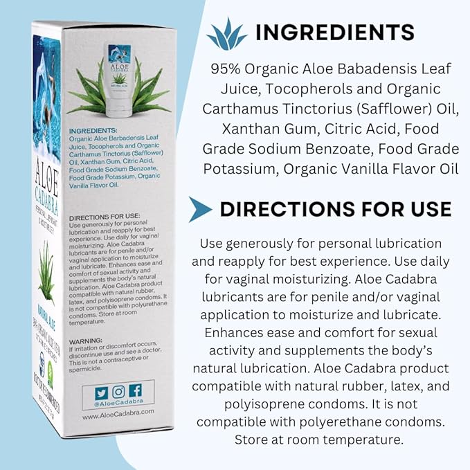 Aloe Cadabra Natural Water-Based Personal Lubricant, Organic Aloe Lube for Men, Women, and Couples, pH Balanced (Unscented 2.5 Ounces, 5 Pack)