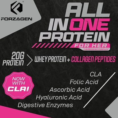 Forzagen All in One Protein for Her | Women’s Protein Powder with Multi Collagen Peptides | Hydrolyzed Collagen Supplement, Gut Health, Great for Pre & Post Workout | Dutch Chocolate, 30+ Servings