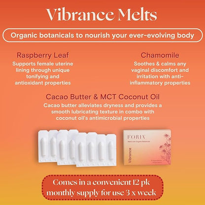 FORIA Vibrance Melts - Organic, Fragrance- Free, Natural Moisturizing Vaginal Suppositories - 12 Count