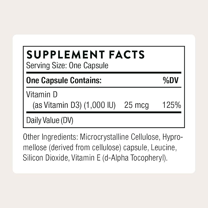 THORNE - Vitamin D3 Supplement - Supports Healthy Bones, Teeth, Muscles, Cardiovascular & Immune Function* - Gluten, Dairy & Soy-Free - 1,000 IU - 90 Servings
