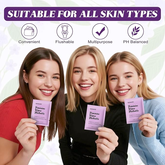 Feminine Wipes Individually Wrapped, Flushable Wipes Travel,Feminine Care Vaginal Wipes for Adult,Women, Girl and Homeless (Pack of 200,Lavender)