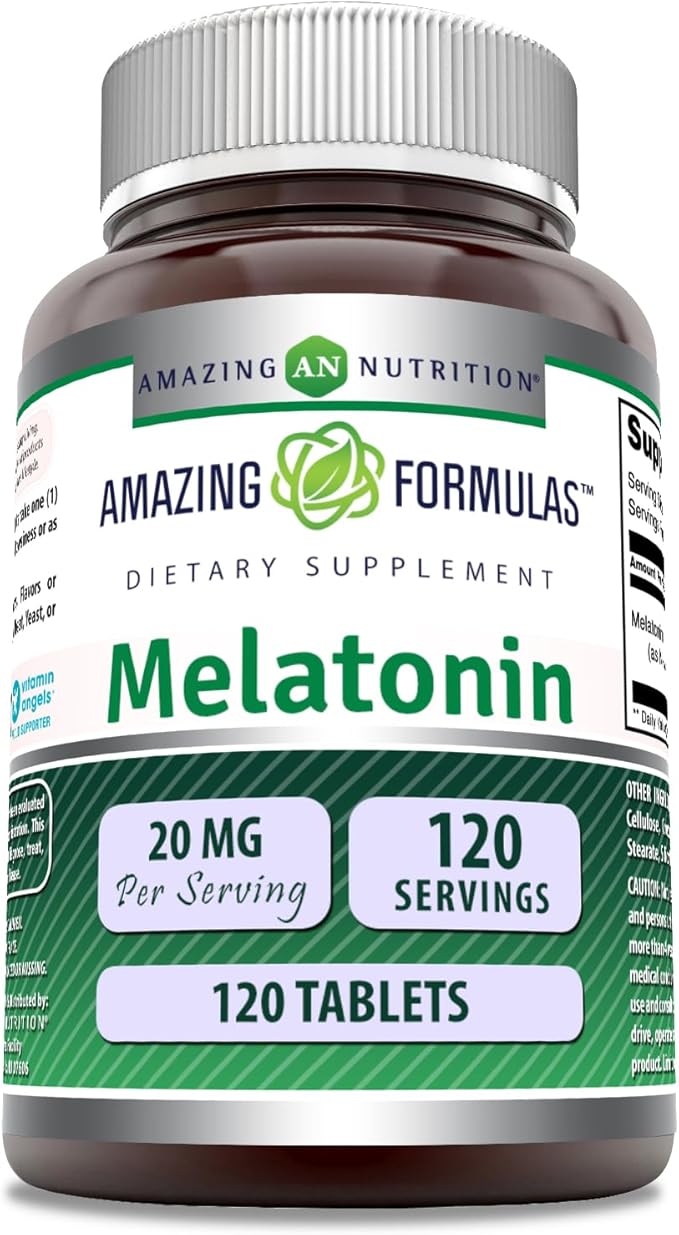 Amazing Formulas Melatonin Supplement | 20 Mg Per Serving | Tablets | Non-GMO | Gluten-Free | Made in USA (1 Pack, 120 Count)