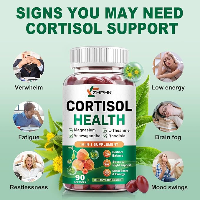 Cortisol Supplements for Women and Men Softgels, Cortisol Manager 10-in-1 with Magnesium Ashwagandha Rhodiola L-Theanine Balanced Cortisol Levels for Relaxation Focus Cognitive Night Support 180 Count