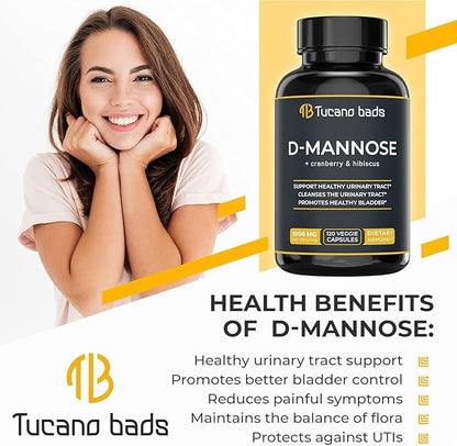 Urinary Tract Infection Treatments D Mannose 1000mg Capsules - Potent D-Mannose & Cranberry Pills with Hibiscus Extract - Healthy Bladder Control, Strength Urinary Tract Support (120 Capsules)