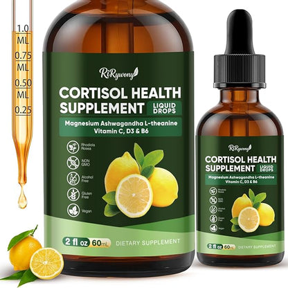 Cortisol Supplements for Women & Men, 15-in-1 Cortisol Detox & Reducer - Adrenal Balance, Relaxation, Sleep & Focus, with Magnesium, Ashwagandha, L-Theanine, Vitamin C, D3 & B6, 2 Fl Oz