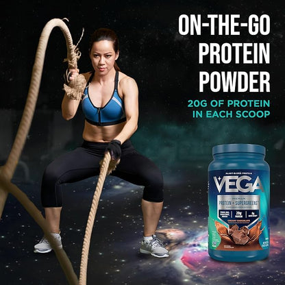 Vega Protein + Supergreens - 20g Plant-Based Protein, Chocolate, 25 Servings, Real Greens & Veggies, Vegan Keto, 0g Added Sugar, Non-GMO, Gluten Free, Dairy Free, 1.8lbs (Packaging May Vary)
