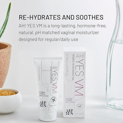 AH! YES® VM Water Based Vaginal Moisturizer | Long Lasting & Fast Acting for Vaginal Dryness & Irritation | pH Matched | Estrogen Free | Certified Organic & Natural (3.4 fl oz)