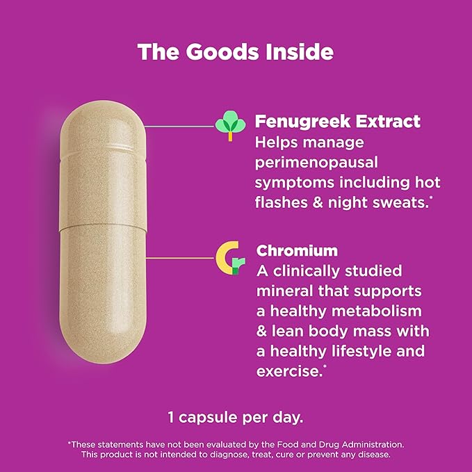 OLLY Balanced Perimeno Capsules, Supports Hormonal Balance, Mood & Metabolism During Perimenopause,* Fenugreek Extract, Chromium, 30 Day Supply - 30 Count