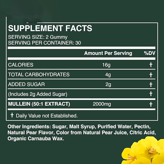 MOYEE Mulleva Mullein Gummies,Daily Respiratory Health Gummies, | 1000mg Mullein Leaf herb Extract, Pear Flavor, Lung Health & Sinus Relief (60 Count,30 Day Supply)
