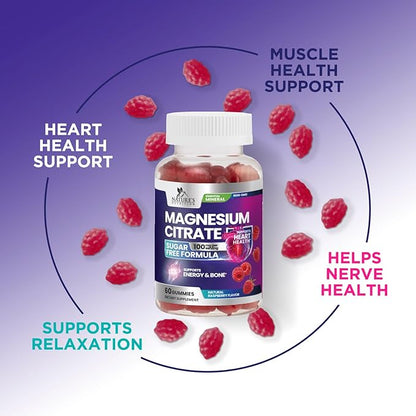 Magnesium Citrate Gummies - Sugar Free - High Absorption & Bioavailability Magnesium Gummy Supplement - Improved Vegan Formula - Supports Bones, Muscles, Calm, & Relaxation - Mag Citrate - 60 Gummies