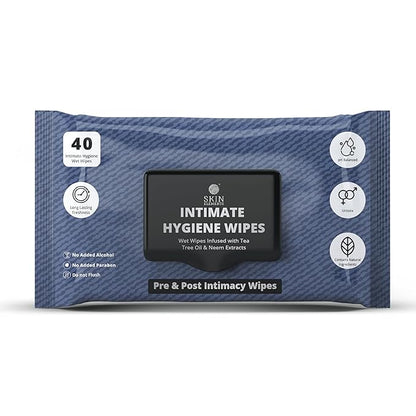 Skin Elements Intimate Hygiene Wipes | Unisex | pH Balanced Wet Wipes | Tea Tree Oil & Neem Extracts | 40 Intimate Hygiene Wet Wipes | For Pre and Post Intimacy