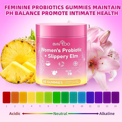 Women's Probiotic Slippery Elm Gummies - Her Juicy Probiotics for Feminine Health, Supports pH Balance & Immune System, Pineapple Flavor, 60 Count