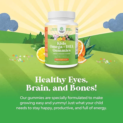 Omega DHA Gummies for Kids - Fatty Acids Omega 3 6 9 with Vitamin C for Brain, Immunity & Vision - Nutritional DHA for Kids for Healthy Nervous System & Focus Support - Fish Free & Vegan - 180 Chews