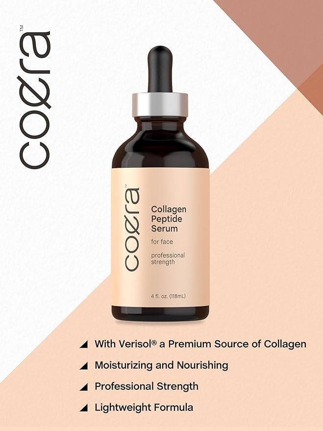 Coera Collagen Peptides | 4 fl oz | Face Serum with Verisol | Professional Strength Formula for Women | Free of Parabens, SLS, & Fragrances | Packaging May Vary