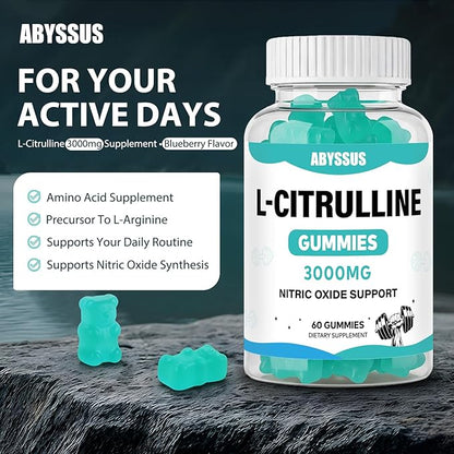 ABYSSUS L Citrulline Gummies for Men 3000mg - Nitric Oxide Supplement for Muscle & Energy, Chewable L-Citrulline Supplements for Daily Performance, 60 Count