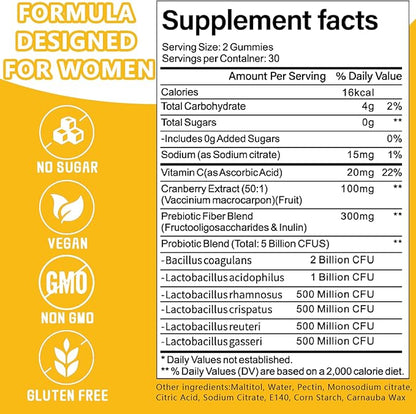 Vaginal Probiotics Gummies for Women, Premium Feminine pH Balance Gummies, Healthy Odor, Yeast Balance & Flora + Vitamin C for Immune Support, 60ct Pineapple Flavor