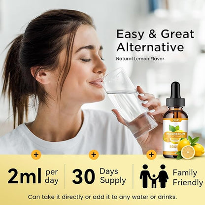 Magnesium Glycinate Supplement, Magnesium Glycinate Liquid Drops 500mg with Calcium, Zinc, Vitamin B6, D3, L-Theanine, Omega 3 for Sleep, Mood, Stress Relief, Bone, Muscle, Lemon Flavor
