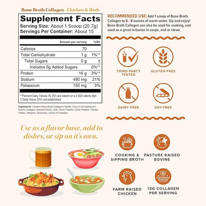 Vitauthority Bone Broth Collagen Delicious Chicken Noodle Flavored - Packed with 16g of Protein & Types I, II, III - Nourishes Skin, Hair, Nails, Joints, & Gut - Beef BoneBroth