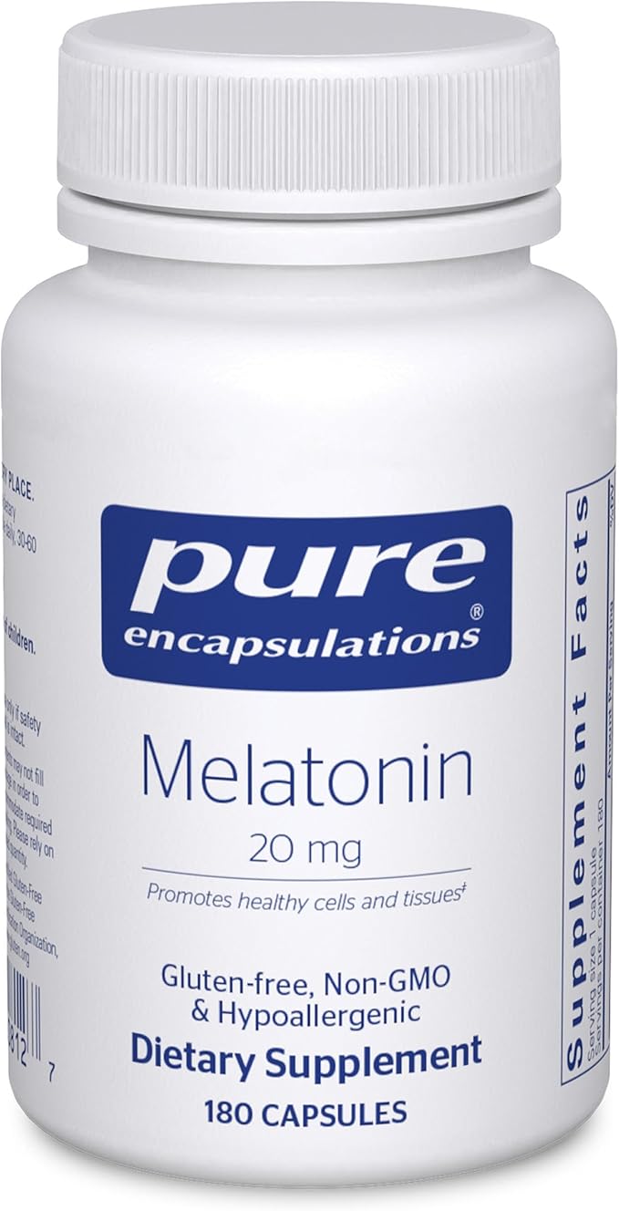 Pure Encapsulations Melatonin 20 mg - Not Intended for Sleep Support - for Immune System & Healthy Cells - 99.5% Purity Melatonin - Gluten Free & Non-GMO - 180 Capsules