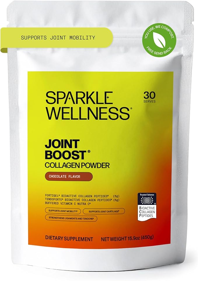 Sparkle Wellness FORTIGEL & TENDOFORTE Collagen Peptides | Collagen Powder with Calcium Ascorbate Vitamin C to Support Joint Mobility, Tendon & Ligament Health | Joint Boost (Chocolate) [30-Serves]