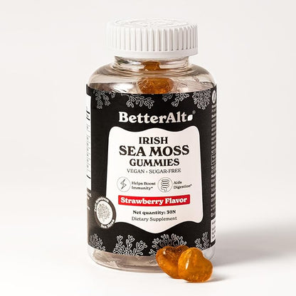 Better Alt Irish Sea Moss Gummies | Strawberry Flavor | Lab-Tested for Purity | Supports Immune Health & Energy | 1-Month Pack