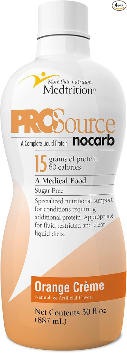 Liquid Collagen Peptides Type I, III 15 Grams Protein per Oz. |Prosource NoCarb Orange Crème 4 Bottles Pack Medtrition|