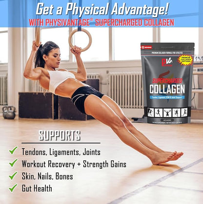 PhysiVantage Supercharged Collagen Peptides Powder - Hydrolyzed Collagen for Joint, Tendon, Ligament, & Skin Health - Lemon Honey Tea, Keto, Paleo, 16oz | Enhanced with Vitamin C, BCAAs, Grass-Fed