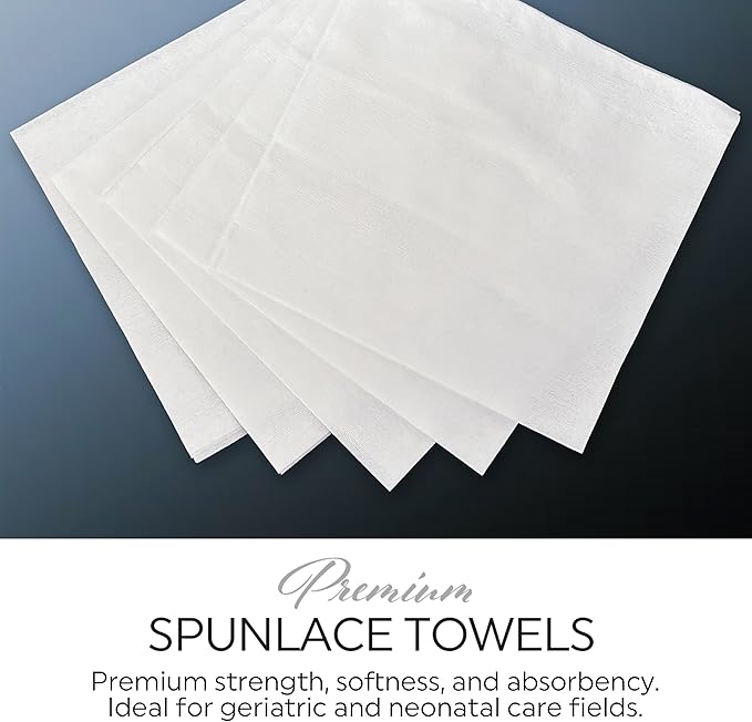MED PRIDE Premium Spunlace Towels, 90 Count, 12" x 13", Ultra Soft & Durable, Disposable Multipurpose Wipes, Lint-Free, Latex-Free, Stretchy & Absorbent