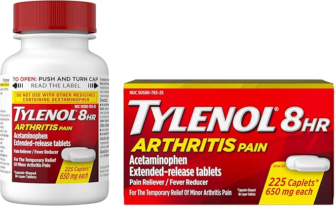 Tylenol Acetaminophen 650 mg Extended Release Caplets, Fast, Strong Pain Relief, 8 Hour Arthritis Pain Relief, Joint Pain Reliever & Fever Reducer, Long-Lasting Relief, Oral Medicine, 225 Count