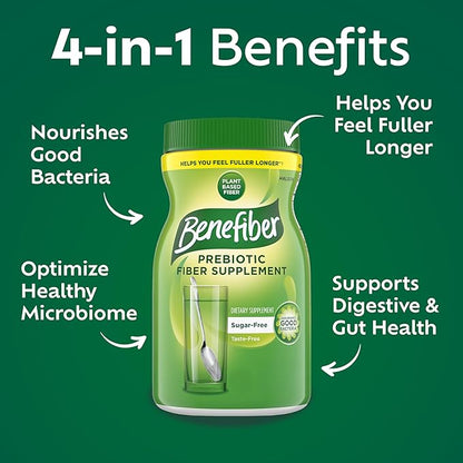 Benefiber Daily Prebiotic GLP-1 Friendly Fiber Supplement Powder for Digestive Health, Unflavored - 250 Teaspoons (17.6 Ounces)