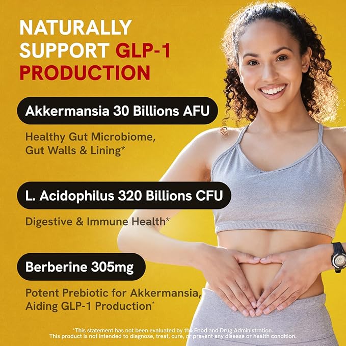 Akkermansia Muciniphila Probiotics 320 Billion CFU| Probiotic and Prebiotic | Akkermansia Probiotics for gut health | Inulin Prebiotic Fiber Capsules Astaxanthin & Berberine & Chromium | 120 capsules