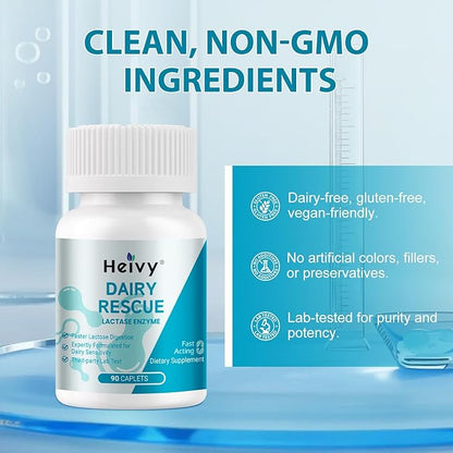 Heivy Pure Lactase Enzyme 9000 FCC Dairy Relief Fast Acting Supplement, Lactose Intolerance Pills 90 Count (Pack of 1)