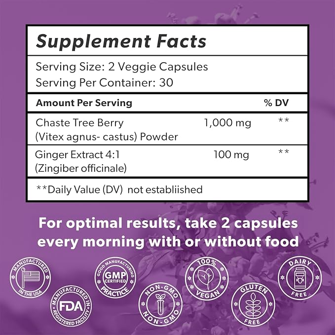Intimate Rose Vitex Chasteberry Supplement for Women, 1000 mg - Chaste Tree Berry for Hormone Balance, Fertility & PMS Support, Regulate Cycles - 60 Capsules