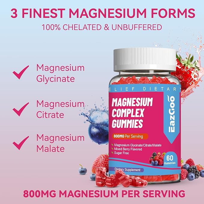 Magnesium Gummies 800mg - Vitamin D3, C, B6, B12 & Zinc Complex with Magnesium Glycinate, Citrate & Malate, Magnesium Complex Gummies for Muscle, Mood & Energy, Vegan 120 Counts