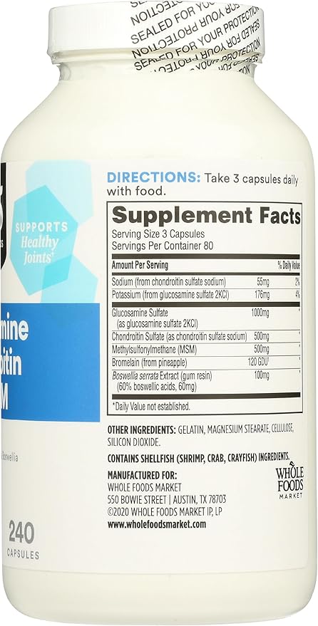 365 by Whole Foods Market, Glucosamine Chondroitin and MSM, Supports Healthy Joints, 240 Capsules