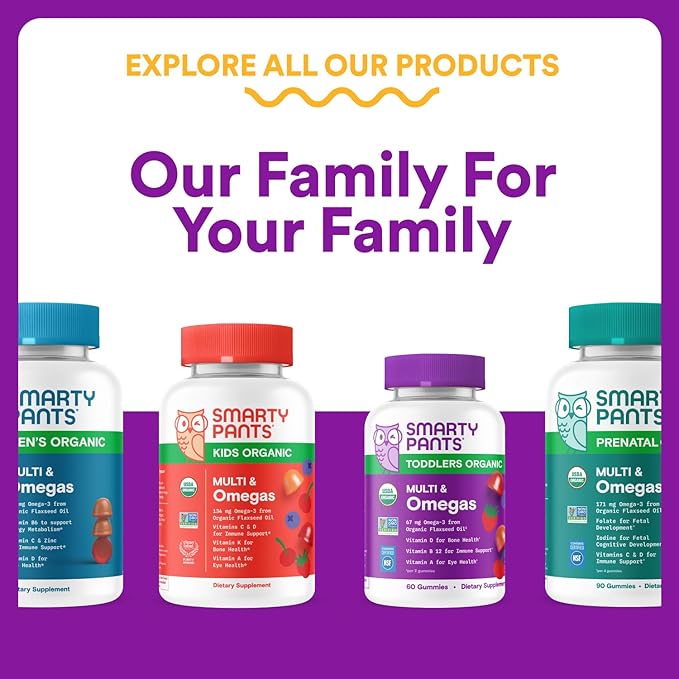 SmartyPants Toddler Multivitamin Gummies, Omega 3 (DHA/EPA), Vitamins D3, C, Vitamin B12, B6, A, K & Zinc, Biotin, Gluten Free, Three Fruit Flavors, 60 Count (30 Day Supply)