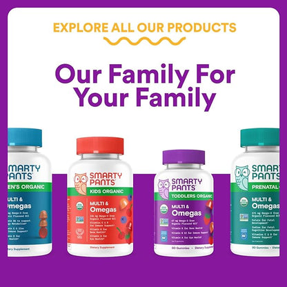 SmartyPants Toddler Multivitamin Gummies, Omega 3 (DHA/EPA), Vitamins D3, C, Vitamin B12, B6, A, K & Zinc, Biotin, Gluten Free, Three Fruit Flavors, 60 Count (30 Day Supply)