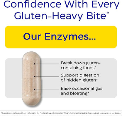 Enzymedica GlutenEase, Advanced Digestive Enzymes for Women and Men, Fast-Acting Formula for Bloating Relief & Digestive Health, Helps Break Down Gluten & Casein, 60 Capsules FFP