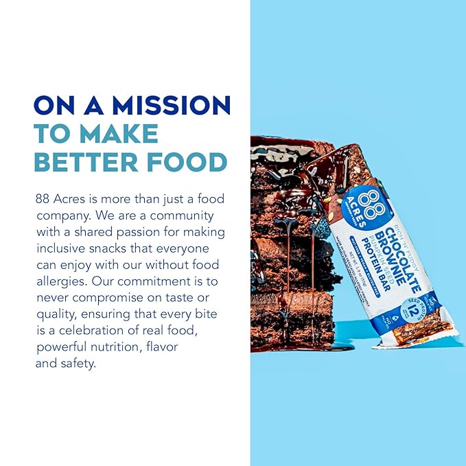 88 Acres Pumpkin Seed Protein Bars, Fudge Brownie, 9 Count, 12g Plant-Based Protein, Gluten Free, Nut Free, School Safe Snack Bar, Vegan, Non-GMO, Individually Wrapped