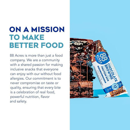 88 Acres Pumpkin Seed Protein Bars, Fudge Brownie, 9 Count, 12g Plant-Based Protein, Gluten Free, Nut Free, School Safe Snack Bar, Vegan, Non-GMO, Individually Wrapped