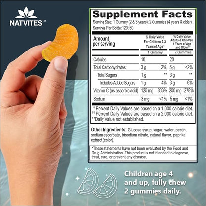 Kids Vitamin C Gummies – 120 Count of Tasty Immune Support Supplement for Kids, Toddlers, and Teens. Vitamin C Gummy Orange Flavored, Non-GMO, Gluten-Free, Vegan, Nut-Free, and Dairy-Free.