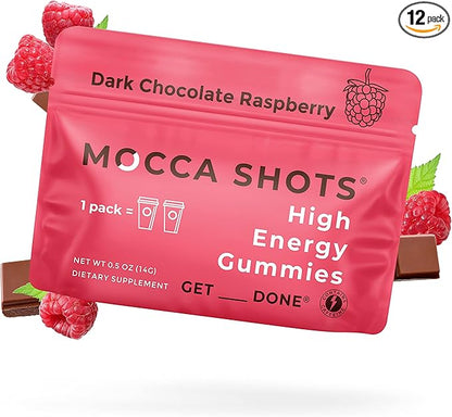 SGC Highest Concentration 100 mg Caffeine per Gummy, 2 Gummies per Pack, 12-Pack Mocca Shots Raspberry Chocolate Plant-Based Instant Energy with Herbal nootropics